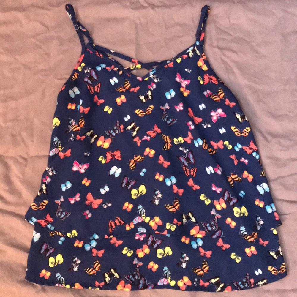 Navy Blue Butterfly Tank Top